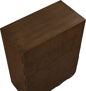 Meridian Furniture Scallop Fluted Oak Veneer Chest Art Deco Sculptural Dresser for Bedroom or Living Storage Brown 334Brown-CH