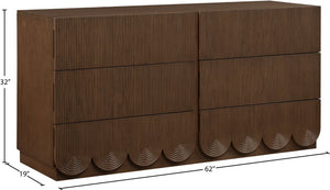 Meridian Furniture Scallop Art Deco Fluted Oak Veneer Dresser with Statement Style for Primary Bedroom Storage Brown 334Brown-D