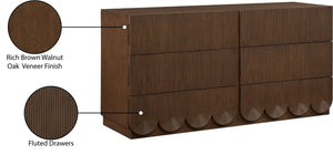 Meridian Furniture Scallop Art Deco Fluted Oak Veneer Dresser with Statement Style for Primary Bedroom Storage Brown 334Brown-D