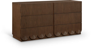 Meridian Furniture Scallop Art Deco Fluted Oak Veneer Dresser with Statement Style for Primary Bedroom Storage Brown 334Brown-D