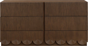 Meridian Furniture Scallop Art Deco Fluted Oak Veneer Dresser with Statement Style for Primary Bedroom Storage Brown 334Brown-D