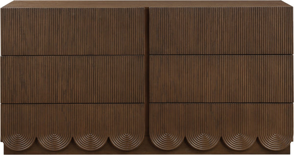 Meridian Furniture Scallop Art Deco Fluted Oak Veneer Dresser with Statement Style for Primary Bedroom Storage Brown 334Brown-D