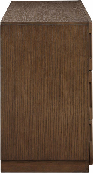 Meridian Furniture Scallop Art Deco Fluted Oak Veneer Dresser with Statement Style for Primary Bedroom Storage Brown 334Brown-D