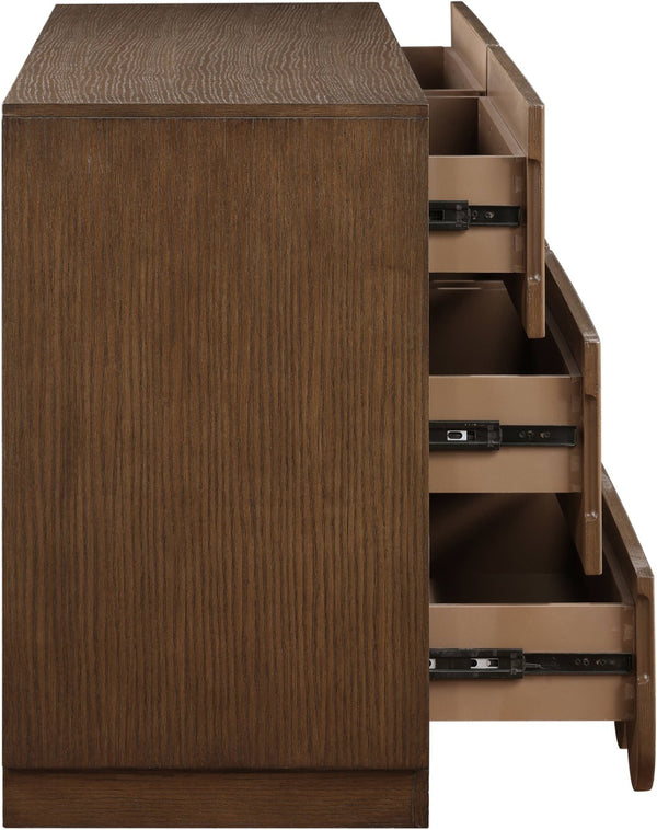 Meridian Furniture Scallop Art Deco Fluted Oak Veneer Dresser with Statement Style for Primary Bedroom Storage Brown 334Brown-D