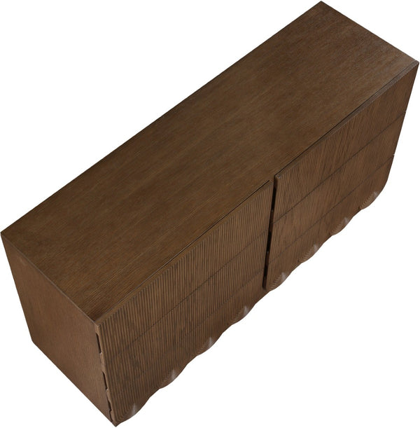 Meridian Furniture Scallop Art Deco Fluted Oak Veneer Dresser with Statement Style for Primary Bedroom Storage Brown 334Brown-D