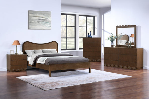 Meridian Furniture Scallop Art Deco Fluted Oak Veneer Dresser with Statement Style for Primary Bedroom Storage Brown 334Brown-D