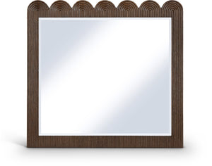 Meridian Furniture Scallop Oak Veneer Wall Mirror with Art Deco Fluted Frame for Bedroom or Living Room Decor Brown 334Brown-M