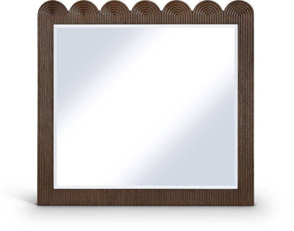 Meridian Furniture Scallop Oak Veneer Wall Mirror with Art Deco Fluted Frame for Bedroom or Living Room Decor Brown 334Brown-M