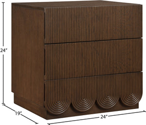 Meridian Furniture Scallop Art Deco Oak Veneer Nightstand with Fluted Drawer Fronts for Stylish Bedroom Decor Brown 334Brown-NS
