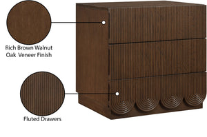 Meridian Furniture Scallop Art Deco Oak Veneer Nightstand with Fluted Drawer Fronts for Stylish Bedroom Decor Brown 334Brown-NS