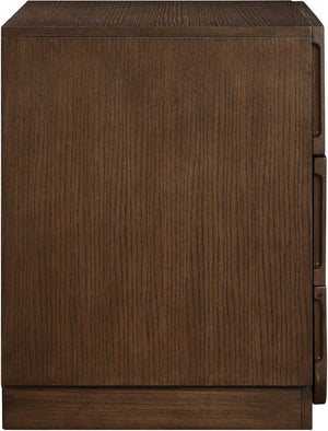 Meridian Furniture Scallop Art Deco Oak Veneer Nightstand with Fluted Drawer Fronts for Stylish Bedroom Decor Brown 334Brown-NS