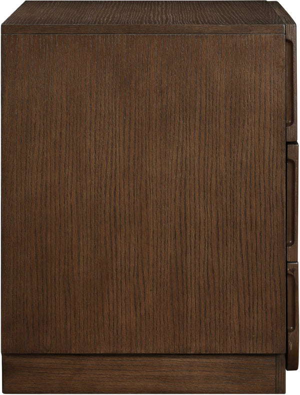 Meridian Furniture Scallop Art Deco Oak Veneer Nightstand with Fluted Drawer Fronts for Stylish Bedroom Decor Brown 334Brown-NS