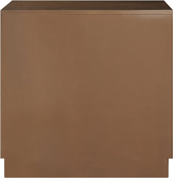 Meridian Furniture Scallop Art Deco Oak Veneer Nightstand with Fluted Drawer Fronts for Stylish Bedroom Decor Brown 334Brown-NS