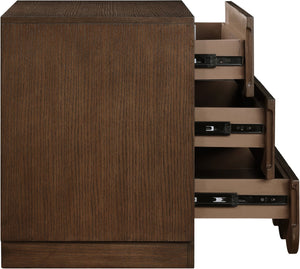 Meridian Furniture Scallop Art Deco Oak Veneer Nightstand with Fluted Drawer Fronts for Stylish Bedroom Decor Brown 334Brown-NS