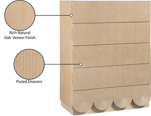 Meridian Furniture Scallop Fluted Oak Veneer Chest Art Deco Sculptural Dresser for Bedroom or Living Storage Natural 334Natural-CH