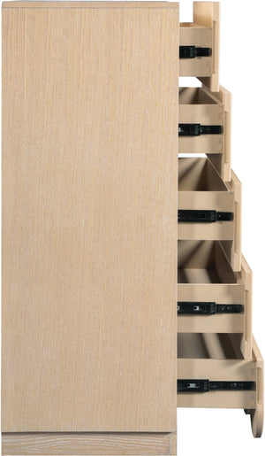 Meridian Furniture Scallop Fluted Oak Veneer Chest Art Deco Sculptural Dresser for Bedroom or Living Storage Natural 334Natural-CH