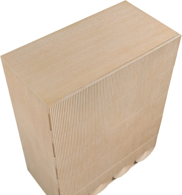 Meridian Furniture Scallop Fluted Oak Veneer Chest Art Deco Sculptural Dresser for Bedroom or Living Storage Natural 334Natural-CH