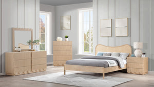 Meridian Furniture Scallop Fluted Oak Veneer Chest Art Deco Sculptural Dresser for Bedroom or Living Storage Natural 334Natural-CH
