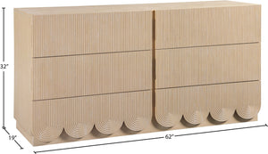 Meridian Furniture Scallop Art Deco Fluted Oak Veneer Dresser with Statement Style for Primary Bedroom Storage Natural 334Natural-D