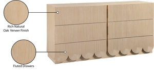 Meridian Furniture Scallop Art Deco Fluted Oak Veneer Dresser with Statement Style for Primary Bedroom Storage Natural 334Natural-D