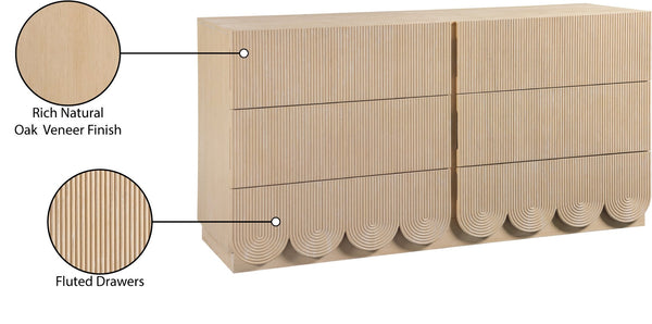 Meridian Furniture Scallop Art Deco Fluted Oak Veneer Dresser with Statement Style for Primary Bedroom Storage Natural 334Natural-D