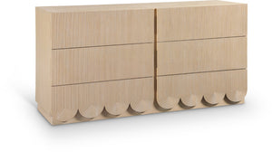 Meridian Furniture Scallop Art Deco Fluted Oak Veneer Dresser with Statement Style for Primary Bedroom Storage Natural 334Natural-D