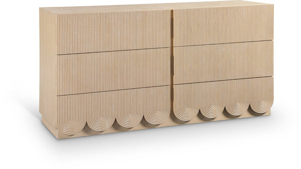 Meridian Furniture Scallop Art Deco Fluted Oak Veneer Dresser with Statement Style for Primary Bedroom Storage Natural 334Natural-D