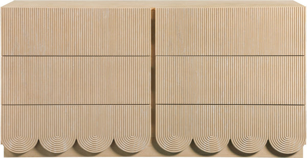 Meridian Furniture Scallop Art Deco Fluted Oak Veneer Dresser with Statement Style for Primary Bedroom Storage Natural 334Natural-D