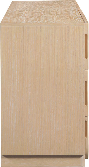 Meridian Furniture Scallop Art Deco Fluted Oak Veneer Dresser with Statement Style for Primary Bedroom Storage Natural 334Natural-D