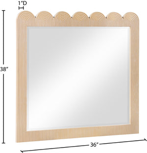 Meridian Furniture Scallop Oak Veneer Wall Mirror with Art Deco Fluted Frame for Bedroom or Living Room Decor Natural 334Natural-M