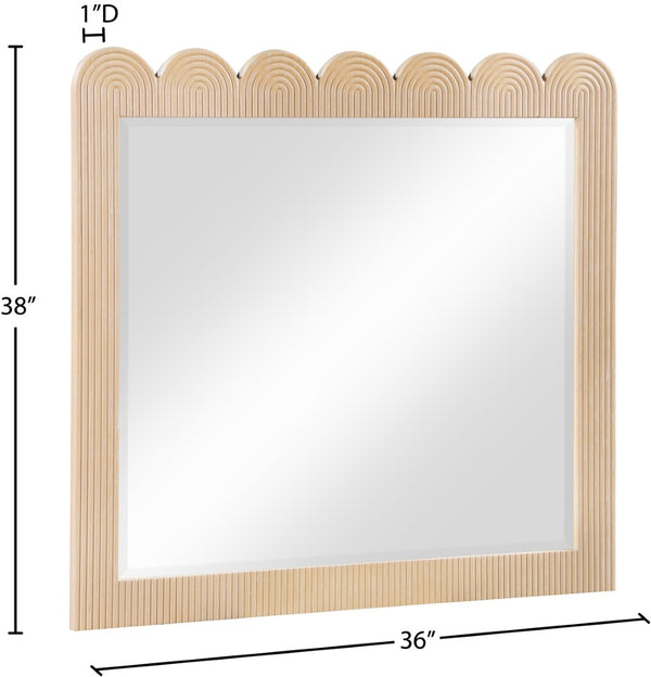Meridian Furniture Scallop Oak Veneer Wall Mirror with Art Deco Fluted Frame for Bedroom or Living Room Decor Natural 334Natural-M