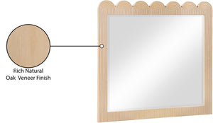 Meridian Furniture Scallop Oak Veneer Wall Mirror with Art Deco Fluted Frame for Bedroom or Living Room Decor Natural 334Natural-M