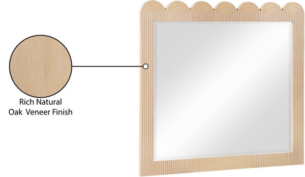Meridian Furniture Scallop Oak Veneer Wall Mirror with Art Deco Fluted Frame for Bedroom or Living Room Decor Natural 334Natural-M