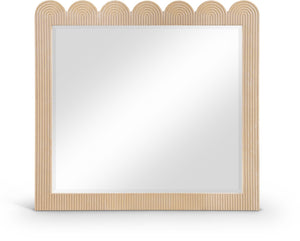 Meridian Furniture Scallop Oak Veneer Wall Mirror with Art Deco Fluted Frame for Bedroom or Living Room Decor Natural 334Natural-M