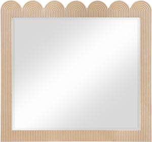Meridian Furniture Scallop Oak Veneer Wall Mirror with Art Deco Fluted Frame for Bedroom or Living Room Decor Natural 334Natural-M