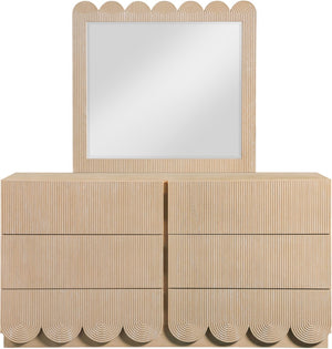 Meridian Furniture Scallop Oak Veneer Wall Mirror with Art Deco Fluted Frame for Bedroom or Living Room Decor Natural 334Natural-M