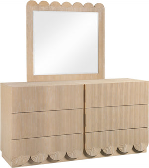 Meridian Furniture Scallop Oak Veneer Wall Mirror with Art Deco Fluted Frame for Bedroom or Living Room Decor Natural 334Natural-M