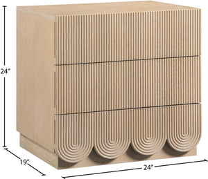 Meridian Furniture Scallop Art Deco Oak Veneer Nightstand with Fluted Drawer Fronts for Stylish Bedroom Decor Natural 334Natural-NS
