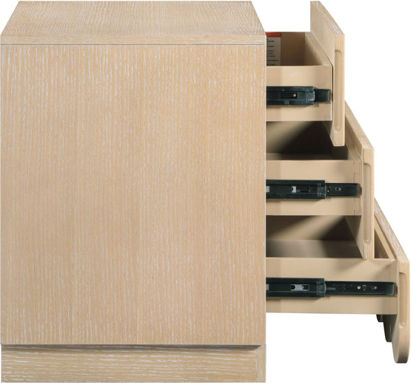 Meridian Furniture Scallop Art Deco Oak Veneer Nightstand with Fluted Drawer Fronts for Stylish Bedroom Decor Natural 334Natural-NS