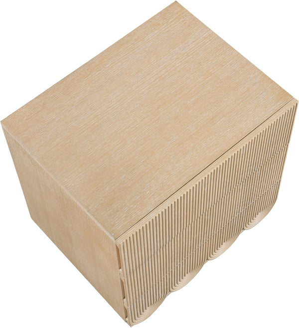 Meridian Furniture Scallop Art Deco Oak Veneer Nightstand with Fluted Drawer Fronts for Stylish Bedroom Decor Natural 334Natural-NS