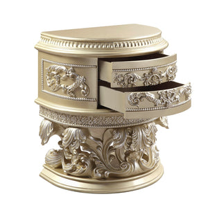 English Elm 2 Drawer Resin Nightstand Ornate Scrollwork Champagne Glam Glided Bedside Storage B016P256532