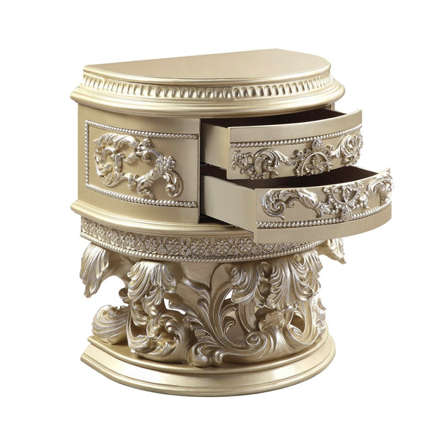 English Elm 2 Drawer Resin Nightstand Ornate Scrollwork Champagne Glam Glided Bedside Storage B016P256532