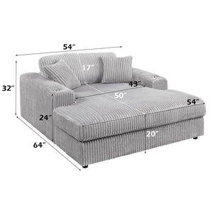 English Elm Hilde Light Gray Corduroy Chaise with 2 Pillows — Pocket Coil Seating, Removable Covers, Cup Holder B2726P345946