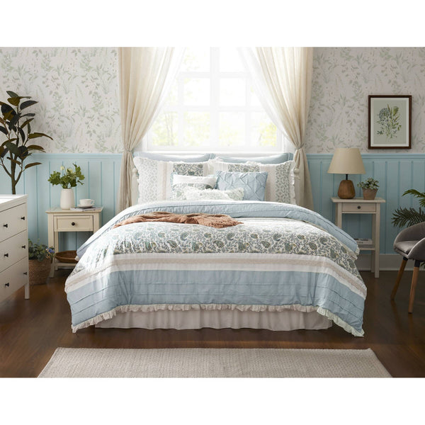 JLA Home Madison Park - 9 Piece Cotton Percale Comforter Set Madison Park Dawn – Paisley, Lace Tape & Pintuck Accents, OEKO-TEX Certified Cozy Cottage Ensemble MP10-388