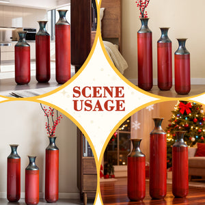 English Elm Floor Red Metal Vase Set 3-Piece Droplet Sculptures — Modern Glazed Tall Decorative Vases for Home W2796P371277