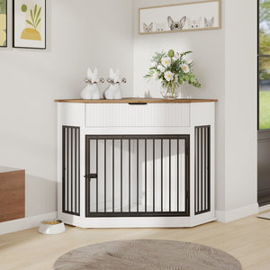 English Elm 44.6'' Corner Mdf Dog Kennel Cabinet with Fluted Drawer End Table for Modern Living White W5216P415904