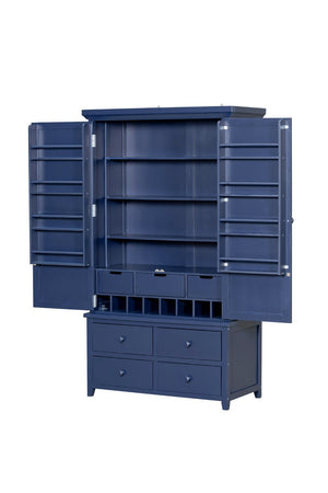 English Elm Topmax Freestanding Pine Wood Kitchen Pantry Cabinet with Wine Rack Blue SP000070AAC