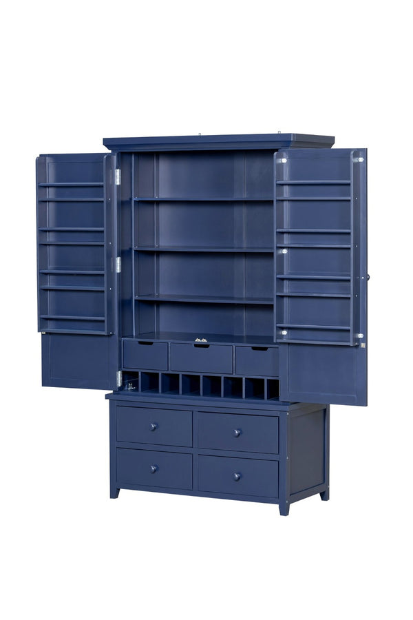 English Elm Topmax Freestanding Pine Wood Kitchen Pantry Cabinet with Wine Rack Blue SP000070AAC