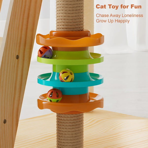 English Elm 59" Modern Wood Cat Tower with Sisal Posts Acrylic Hammock and Elevated Perch W3101P383595