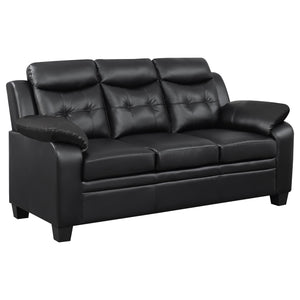English Elm Eaton Luxe Black Padded Sofa with Tufted Backrest and Headrest Padding, Faux Leather Comfort B062P357827